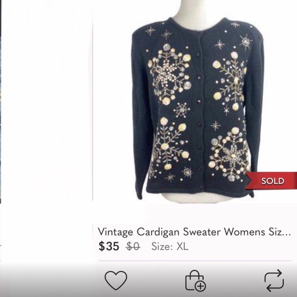 Vtg Classic Elements Petite Chunky Grandma Sweater Tan Emb gold metal button… - Picture 12 of 12